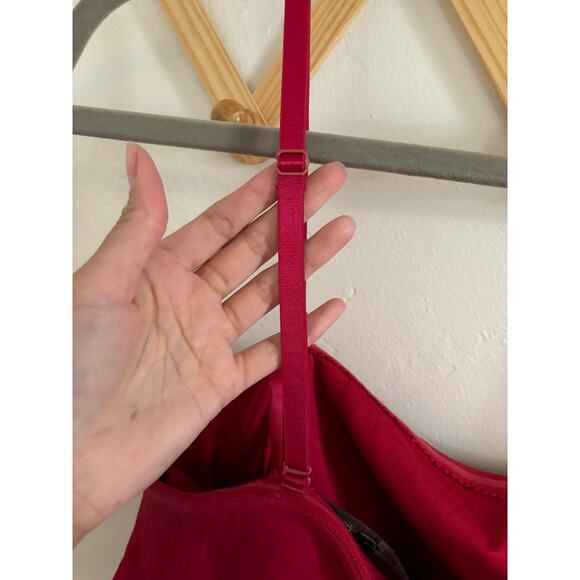 BCBGMaxazria Dress Women's 6 Ginger Ruffled Tiered Strapless Silk Red Wine - Picture 4 of 12